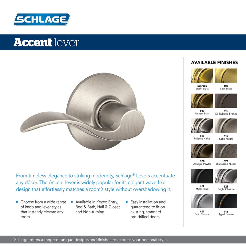 Schlage F10 V ACC 716 Accent Door Lever, Hall & Closet Passage Lock, Aged Bronze 1 Pack