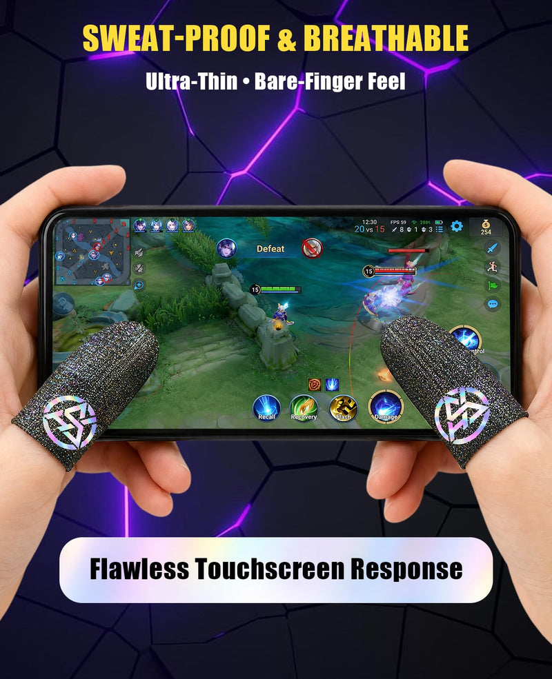 8 Pcs Silver Fiber Gaming Finger Sleeves, Ultra-Thin Dedales Gamer for Mobile Gaming, Anti-Sweat Breathable Thumb Sleeves Universal for Phones & Tablets