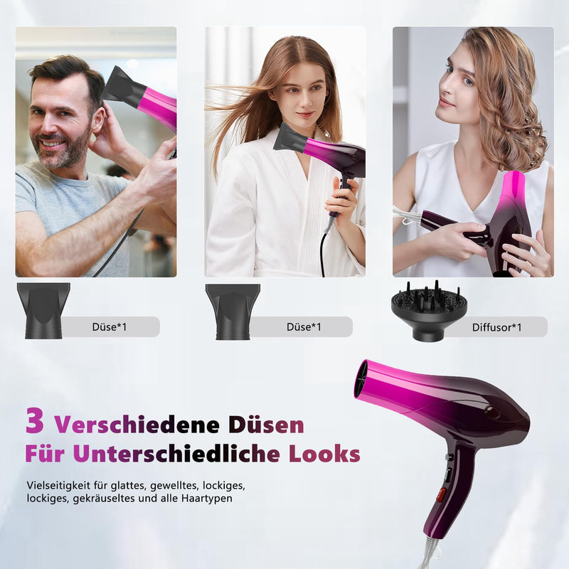 Hair Dryer, 3000W Professional Ionic Hairdryers with Diffuser for Women Men Kids, Powerful Blow Dryer with 3 Heat 2 Speed and Cool Button for Home Salon Use Red Gradient