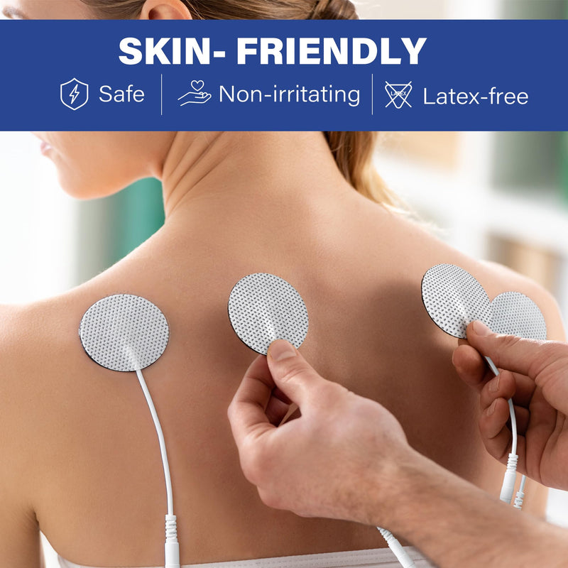 LotFancy TENS Unit Electrode Pads, 40PCS Round Electrodes Pads, 1.25" Reusable TENS Pads for EMS Muscle Stimulator, with 2.0 mm Pigtail Connectors 40 Count (Pack of 1)