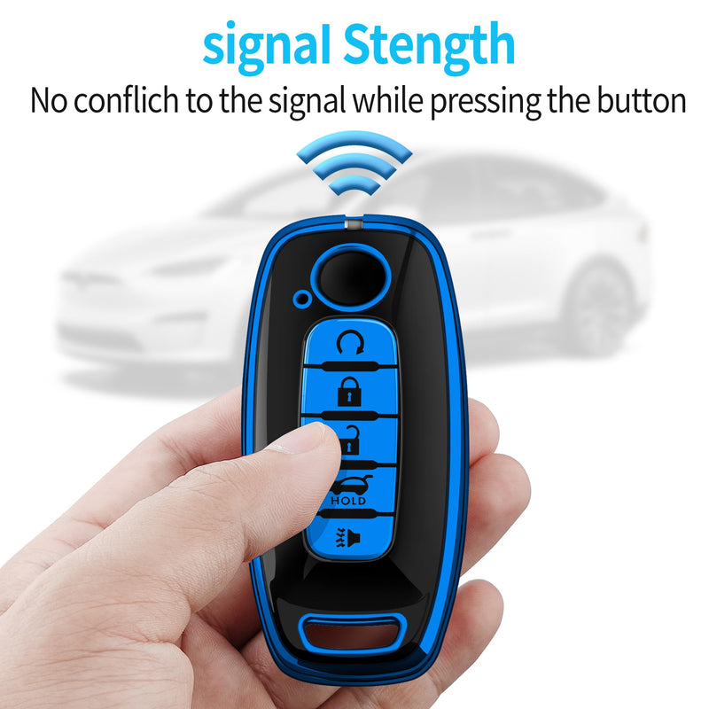Tukellen for Nissan Key Fob Cover, Premium TPU Plated Case for 2023-2025 Pathfinder Rogue Ariya Versa Kicks Sentra Armada Murano Smart Remote Key Protector (Blue, 5 Buttons) Blue