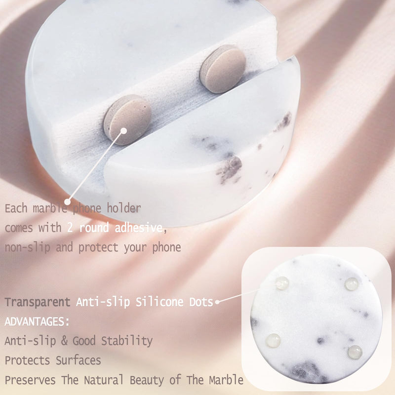 Marble Phone Stand,Luxurious Marble Phone Holder for Cellphone Tablet,Phone Stand for Desk Marble Phone Holder Kitchen with 4 Non-Slip Silicone Dots,Handsfree Phone Holder Phone Stand-White Marble-White