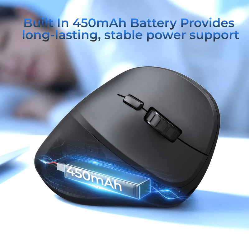 MOKURU Wireless Ergonomic Mouse, Supporting Bluetooth/2.4G Connection, Featuring 4 Buttons, Adjustable DPI Settings of 1000/1600/2400, Compatible with Windows/macOS, Laptops, Desktop Computers (Black) Black