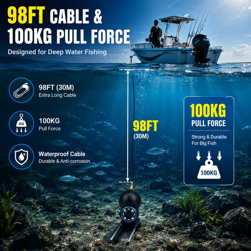 Underwater Fishing Camera with 4.3" IPS Screen, Waterproof 220°Ultra-Wide Infrared Night Vision Lens, 98ft Cable for Ice, Lake, Boat, Kayak Fishing Fishing camera 002