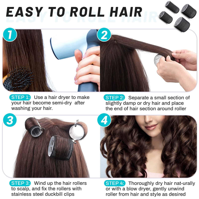 Selizo Hair Curlers 36 Pcs Set with 24Pcs Hair Curlers 4 Sizes and 12 Pcs Hair Clips for Long Medium Short Thick Hair, Black 1 count (Pack of 36)