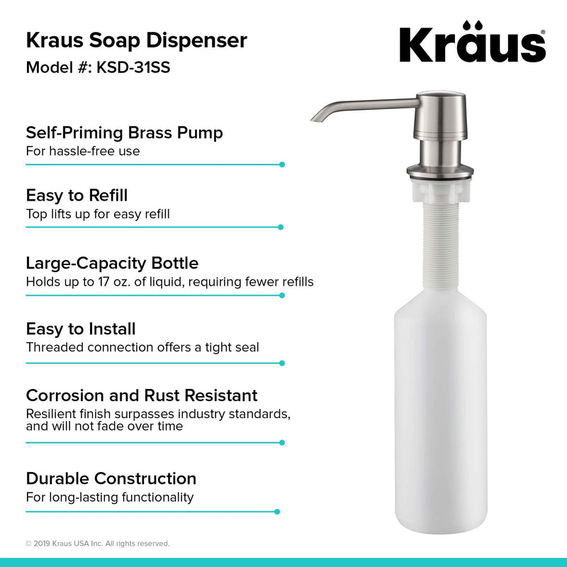 KRAUS Kitchen Soap and Lotion Dispenser in Stainless Steel, KSD-31SS