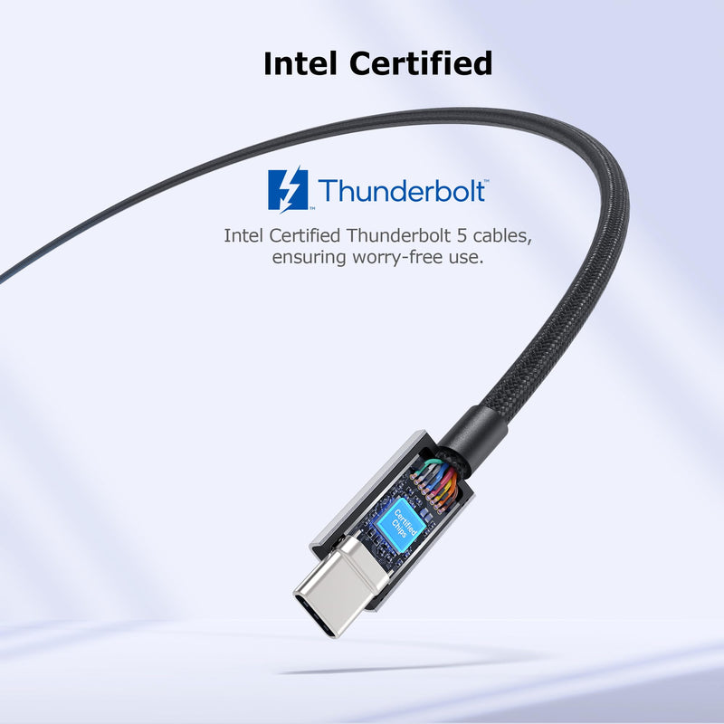 Cable Matters [Intel Certified] 80Gbps Premium Braided Thunderbolt 5 Cable with up to 120Gbps Bandwidth Boost and 240W Charging in Black - 1m / 3.3ft, Compatible with Thunderbolt 4/3, USB4, and USB-C 3.3 Feet