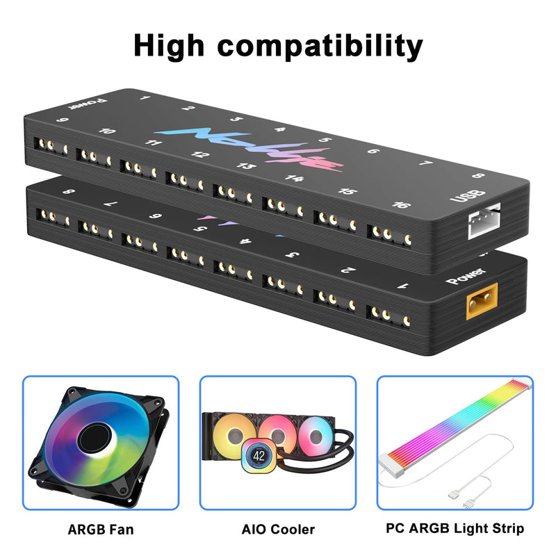 Iesooy Nollie 16 ARGB Controller Fan Hub 5v 3Pin 16 Port ARGB Interface Support SignalRGB OpenRGB
