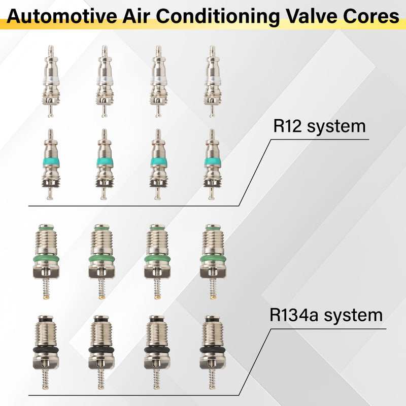 39 PCS Air Conditioning Valve Core Accessories Kit, R12 R134a Refrigeration Schrader Tire Valve Stem Cores with Single & Dual Heads Valve Core Remover Installer Tool, HVAC System Seal Caps Kit