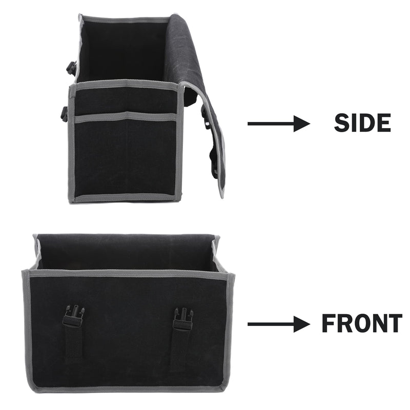 Tool Organizer Bag | 1 Large Pocket Storage Pouch & 2 Side Pockets & Canvas Handle, Heavy Duty 16oz Waxed Canvas Tote Bag, Reusable Tool Carrier for Hand Tools - 11.5"L x 6"W x 7.5"H - Black