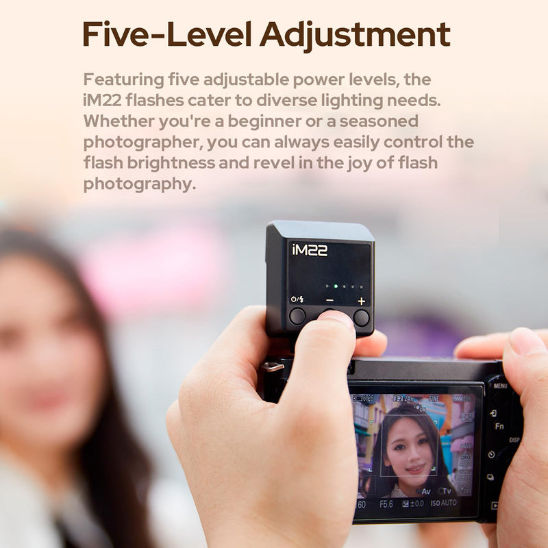 Godox iM22 Mini Camera Flash On-Camera Flash Speedlite 5 Power Levels 3s Recycle Time 440 Full Power Flashes with Type-C Charging Battery Replacement for Canon Nikon Sony Mirrorless Cameras
