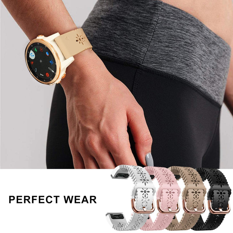 Abanen Lace Silicone Watch Bands for Garmin Fenix 7S / Fenix 6S / Fenix 5S / Instinct 2S, Quick Fit 20mm Soft Silicone Sport Hollowed-out Slim Wrist Strap for epix Pro 42mm Milk Tea