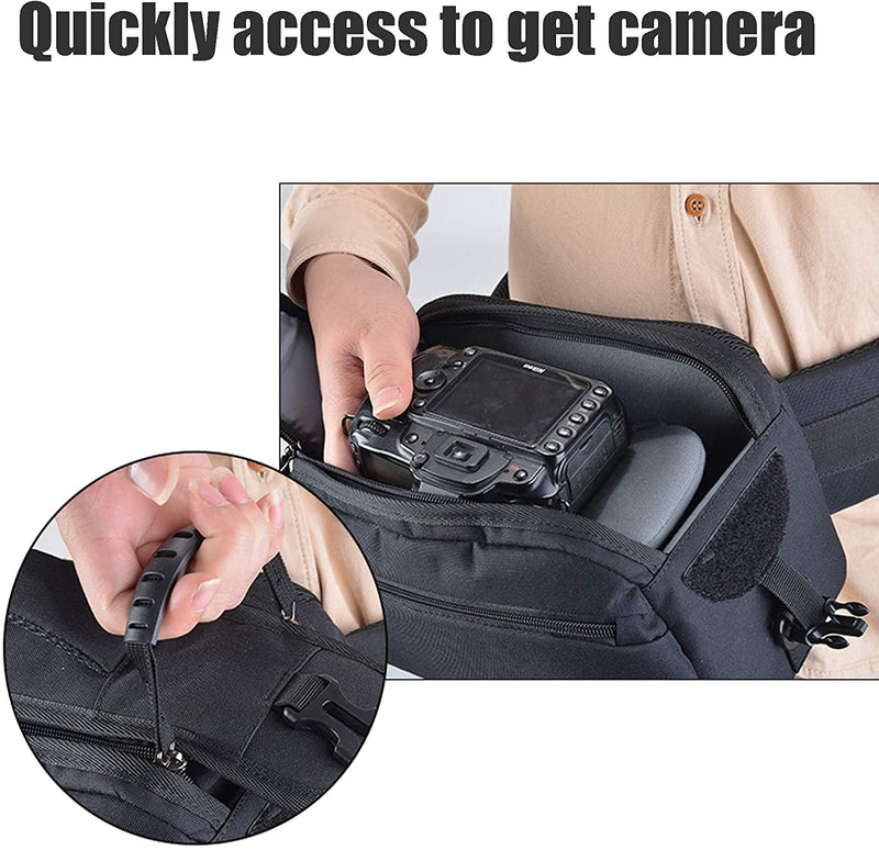 Cwatcun 3-in-1 Camera Waist Bag, Sling/Shoulder/Crossbody Case for DSLR | Fits 1 DSLR +1-2 lenses +phone+water bottle. 7-layer padding, 900D waterproof, adj strap 23.6-45.3".
