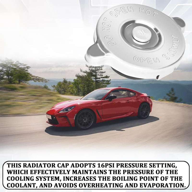 1PC Radiator Cap, 16PSI Car Accessories Waterproof and Leak-proof Cooling Water Cover Replacement, Dual Lug Design Engine Radiator Seal Cap Universal for Most Cars (Silver) Silver
