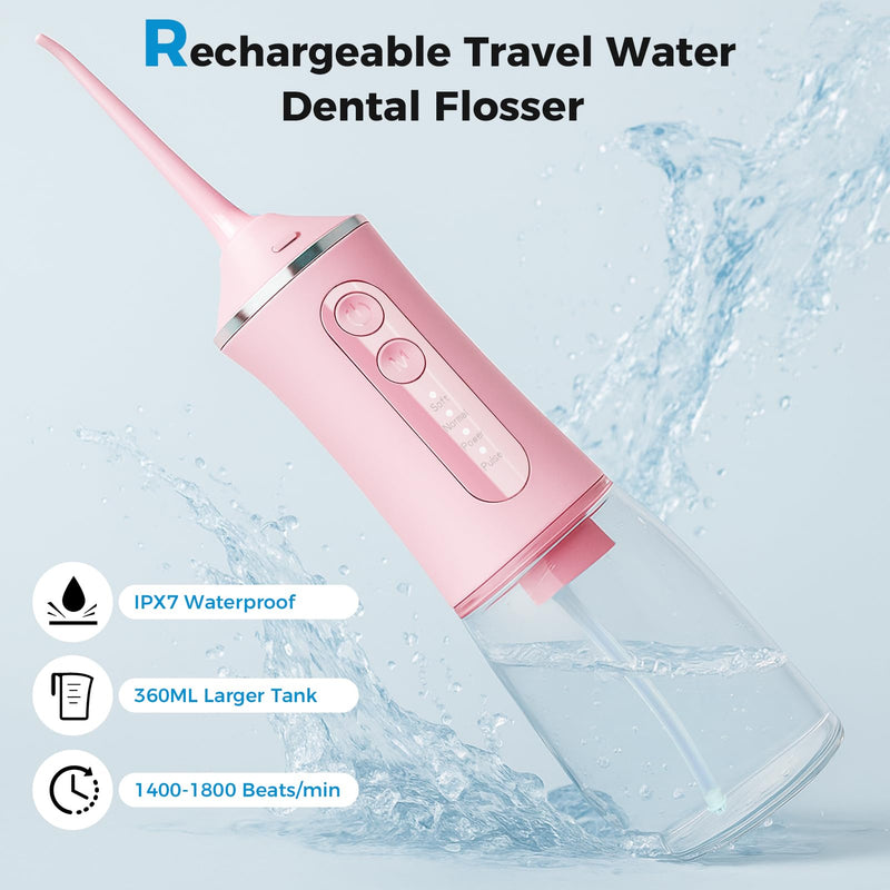 LINKEVAP Water Flosser for Teeth Pick,360ML Rechargeable Travel Oral Irrigator Cleaner,IPX7 Waterproof Daily Dental Care Machine for Home (Pink) Pink