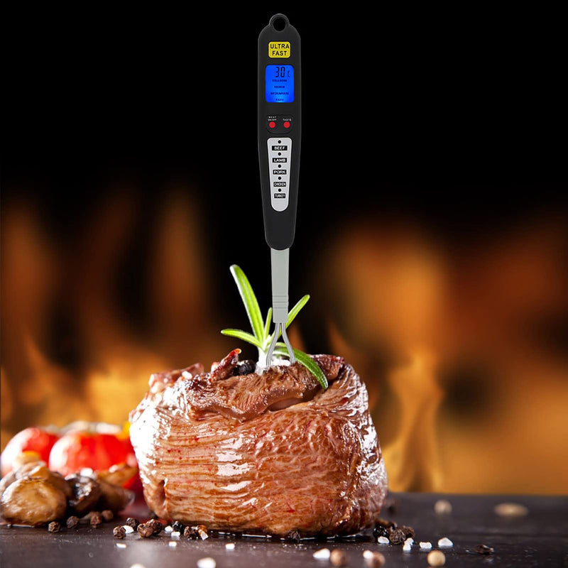 Digital Meat Thermometer Fork, Read Meat BBQ Fork Thermometer with Dual Probe LED Display and Stainless Steel Probes for Steak Chicken Hot Grilled Food,Grilling and Barbecue, BBQ