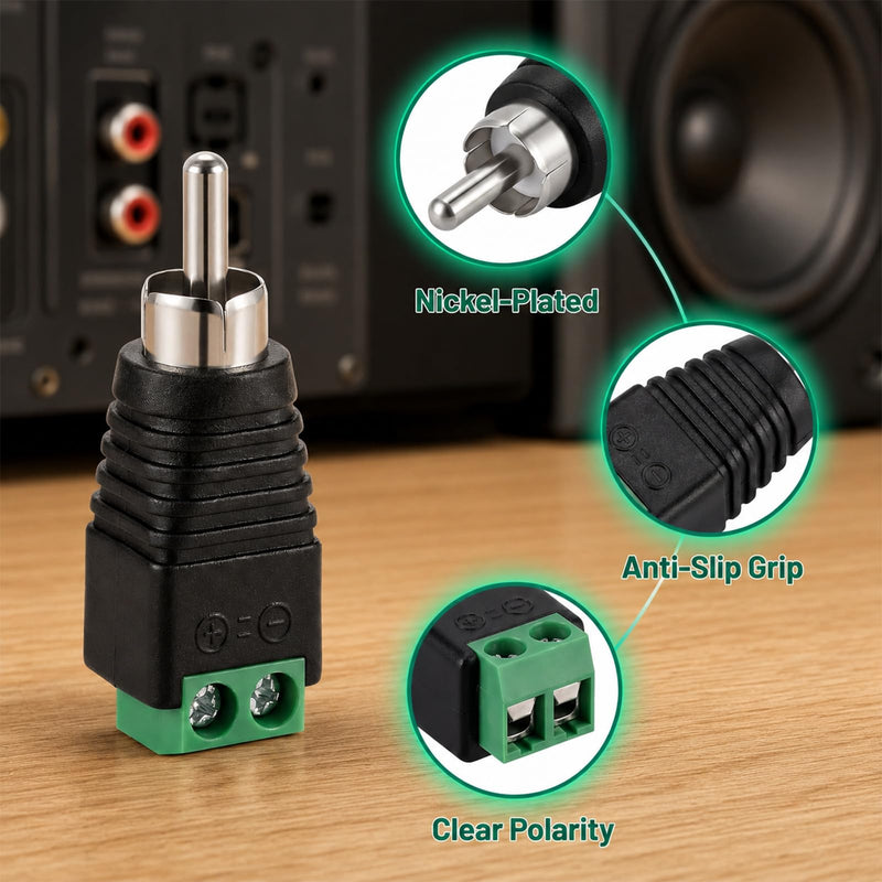 10 Pack RCA to Speaker Wire Adapter Speaker Wire to RCA Adapter | Solderless Male Female Phono Plug to AV Screw Terminal Connector for Audio Video, DIY Speaker Cable Repair 6 Male + 4 Female