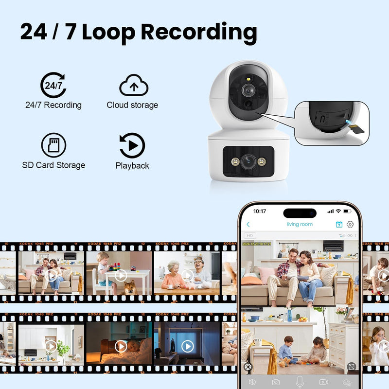 Security Camera, Dual Lens 2.4GHz & 5GHz WiFi Cameras for Home Security Indoor, Pet/Dog/Baby Camera, Security Camera Indoor with 360° Pan&Tilt, Motion Detection and AutoTtracking, Night Vision WiFi Dual lens camera