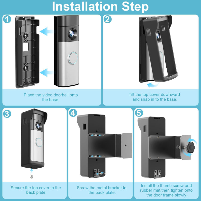 2026 Upgrade Anti-Theft Video Doorbell Mount for Ring Newest Battery Doorbell/Plus/Pro(2nd Gen), Adjustable No-Drill Mounting Video Camera Doorbell Cover Holder for Home Rentals, Not for Security Door Black