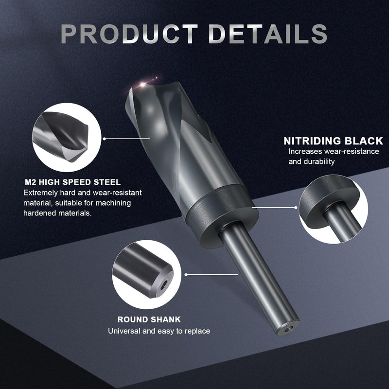 uxcell 33mm Drill Bit 1/2" Reduced Shank M2 High-Speed Steel Nitriding Black 135° Bits for Hard Metal Stainless Steel Professional Round