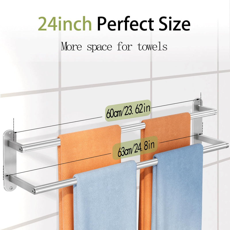 Towel Rack for Bathroom, Double Towel Bar 24Inch, Stainless Steel Bathroom Towel Holder, Double Towel Hanger Wall Mounted Towel Rod, Bathroom Towel Rack(Brushed Nickel) Brushed Nickel 24 Inch