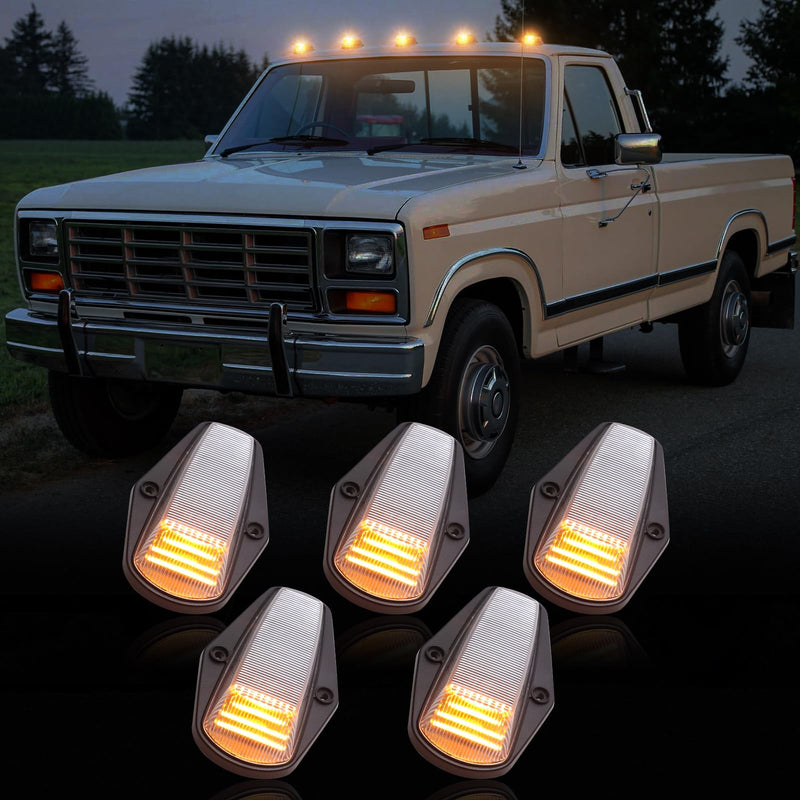 5PCS LED Truck Cab Lights Compatible with F150 F250 F350 1984-1996, F Super Duty 1988-1997, White LED Cab Roof Top Marker Running Lights (A1, Clear Lens,Amber light) A1, Clear Lens,Amber light 1984-1996