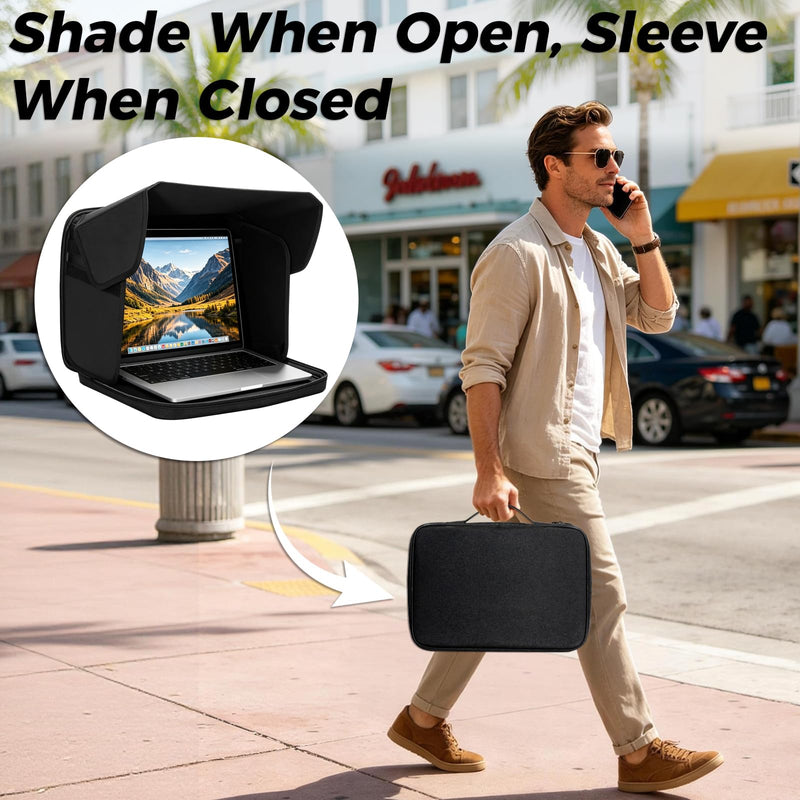 Laptop Sun Shade for Working Outside, for 13-16" Foldable Privacy Shield | UV Heat Reflective & Waterproof Laptop Tent, Anti-Glare Screen Hood,Portable Computer Case for Outdoor Work, Travel, Beach black