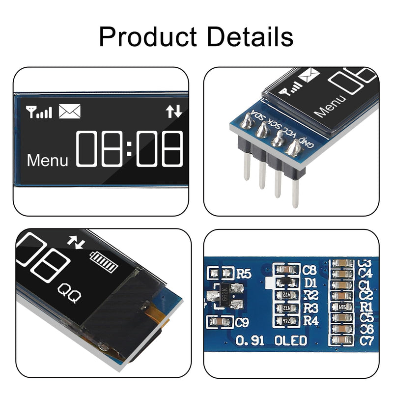 4pcs I2C Display Module 0.91 Inch I2C OLED Display Module I2C OLED Screen Driver DC 3.3V~5V 4PINS for Arduino ESP32 ESP8266 AVR PIC STM32 for Raspberry pi (10pcs White) 10pcs White