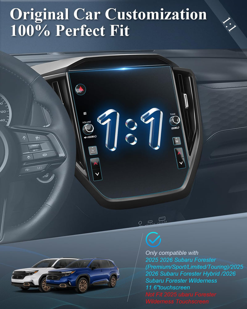 BIBIBO Upgraded Matte Anti-Glare for 2026 Subaru Forester Screen Protector 2025 2026 Subaru Forester(Premium/Sport/Limited/Touring)/2026 Forester Wilderness 11.6" Touchscreen Tempered Glass Lessen Fingerprints for 2025-2027 Forester (1Pcs)