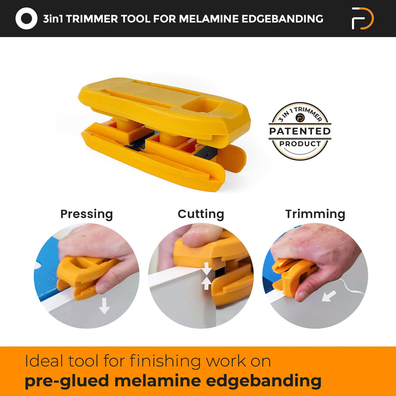 Furndiy 3in1 Edge Banding Trimmer - Edgebanding Trimmer - Edgebanding Cutter - Veneer Cutter - Melamine Trimmer - Melamine Cutter - Edgebanding Trimming - Double Edge Trimmer - Woodworking Tool Orange