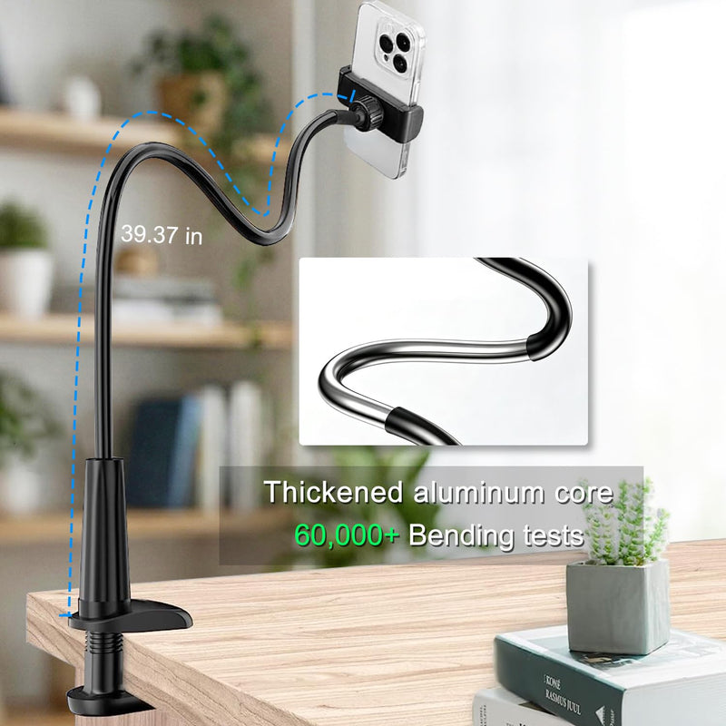 JCWINY Webcam Mount, 39 Inch Webcam Stand for Desk Flexible Gooseneck Computer Camera Stand Arm Clamp with Phone Holder Compatible with Logitech C930e C930 C920 C922x C922 Brio 4K C925e C615