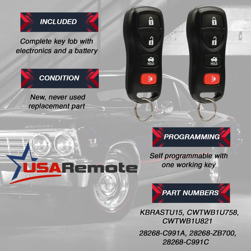 2X USARemote Keyless Entry Remote Key Fob 4btn for I35 G35 350Z Altima Maxima Sentra 2-Pack Black