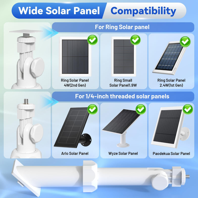 Universal Solar Panel Wall Mount Bracket for Ring,Blink,Eufy,Arlo and Wyze Solar Panel,Extendable Mounting Arm & Multi-Angle Adjustment,Fit Most Security Camera Solar Panel,Weatherproof Outdoor