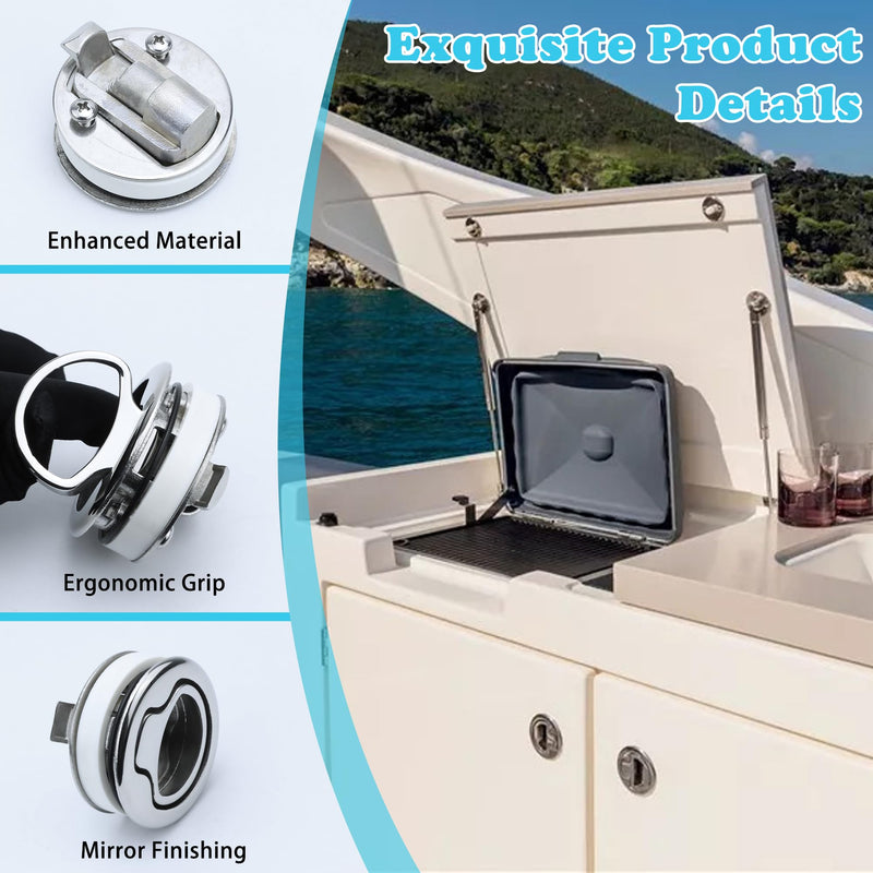 Boat Slam Latch 2" Deck Hatch Latch with Lift Handle Flush - Marine Grade 316 Stainless Steel, for RV, Boat, & Camper Trailer - Easy to Install, & Secure Locking Mechanism 1Pcs/2Pcs/Lock/Non-lock Lock 2Pcs