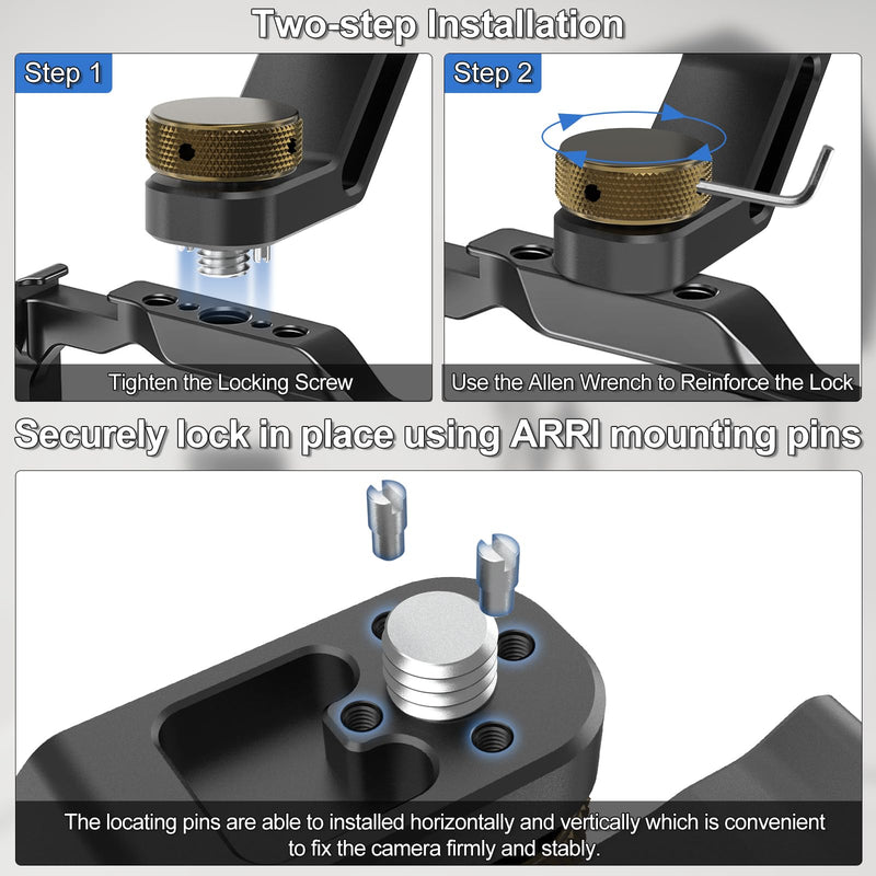 Top Handle with 3/8"-16 Locating Pins, Universal Camera Handgrip with 5 Cold Shoe Mount for Microphone, LED Light, Monitor, 1/4", 3/8" Threaded Holes with Locating Pins for ARRI Grip w 3/8"-16 Locating Pins