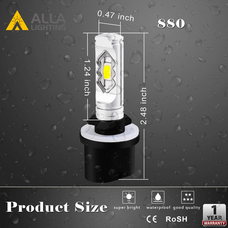Alla Lighting 3800lm 899 880 LED Fog Light Bulbs, Super Bright PG13 Base 884 885 887 893 H27 H32, ETI 56-SMD (6000K Xenon White) 6000K Xenon White
