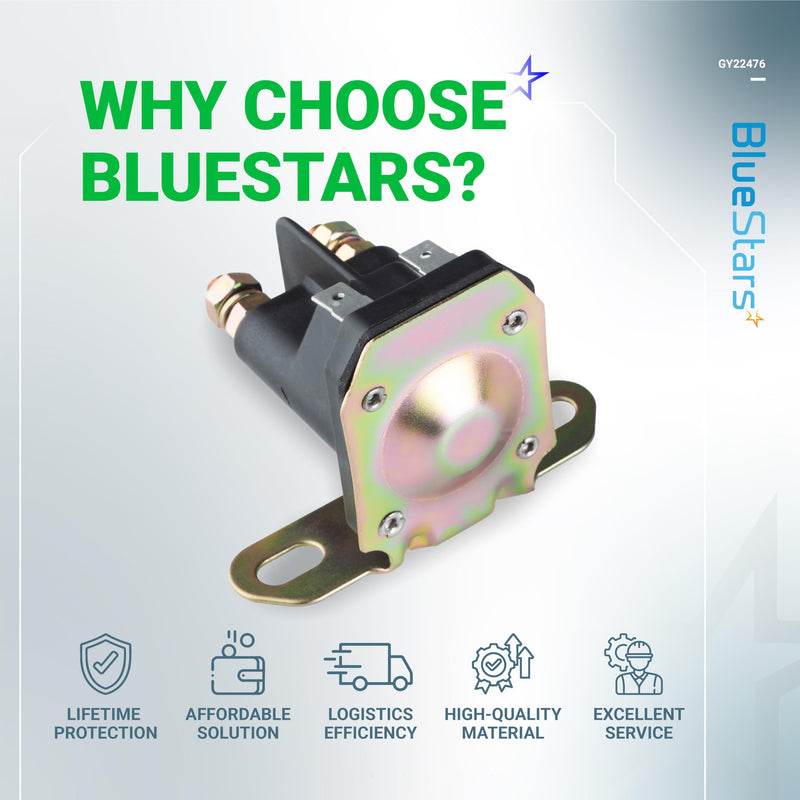 BlueStars GY22476 AUC15346 Starter Solenoid 12V - Compatible with John Deere Tractor D100 D105 D110 D120 D125 D130 D140 D150 D155 D160 D170 L105 L108 LA100 LA105 EZTrak Z225 Z345 Z445 Z525 Z625 Z665