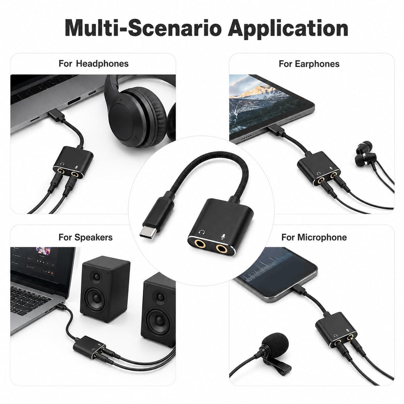 USB C Sound Card, Type C External Sound Card to Headphone and Microphone Jack Audio Adapter Compatible with Windows, Laptops, Desktops Windows