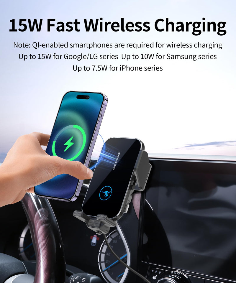Wireless Charger Car Phone Holder for Toyota Highlander/Hybrid 2020-2026 | 8/12.3" Screen, Auto Clamp Cell Phone Mount Accessories 15W Qi Fast Charging Stand Compatible with iPhone Android, GPS Cradle
