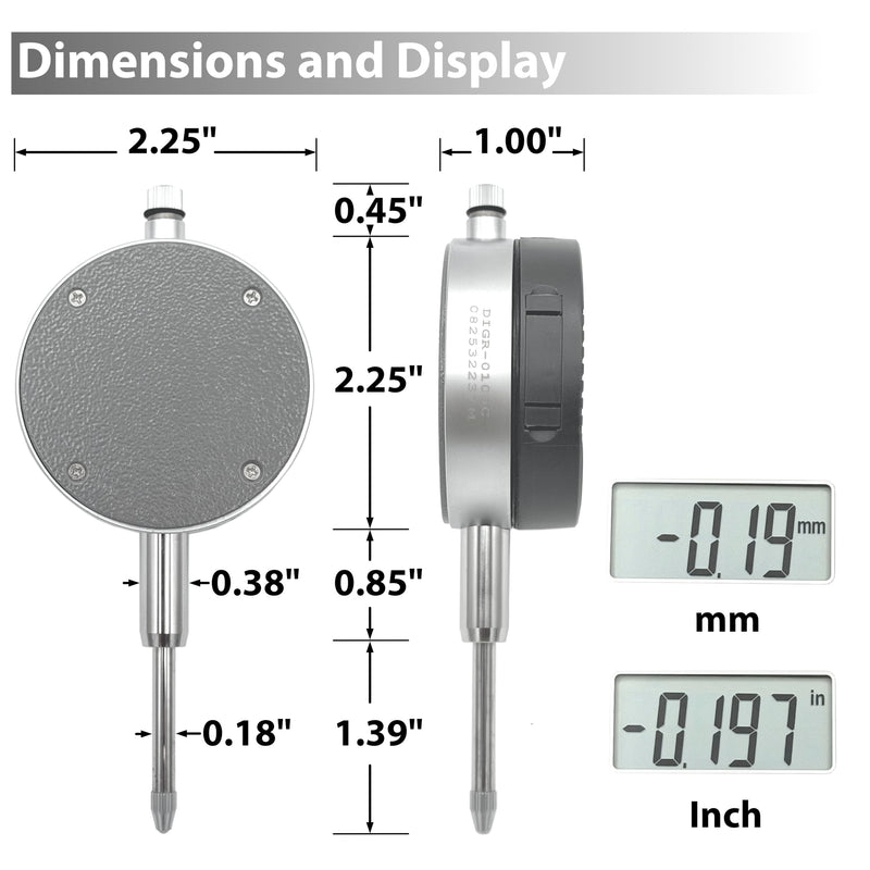 Clockwise Tools Digital Indicator, DIGR-0105 0-1 Inch/25.4mm, Inch/Metric Conversion, Auto Off DIGR-0105; 0-1"/25.4mm
