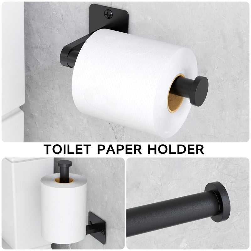 Matte Black Bathroom Accessories Set, KLJKPA 4 Pieces Bathroom Hardware Set, 24 inch Towel Bar, Towel Racks for Bathroom, Robe Towel Hooks, Toilet Paper Holder Wall Mounted Black (4 Piece)