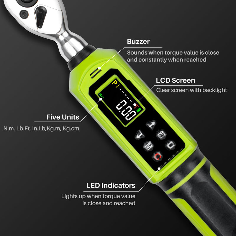 Digital Torque Wrench 1/4" Drive-4-266In.Lb for Bike Motorcycle | Electric Torque Wrench(0.45-30N.m),Vibration Buzzer LED Indicator,±2% Accuracy 5 Units for Precision Parts Engine DIY 1/4" 4-266 In.Lb