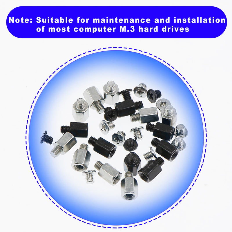 M2 Motherboard Standoffs Notebook Computer Screw 80Pcs M.2 SSD Mounting Screws M3 x 6+3 Standoff for MSI Motherboard Black and Silver Screws