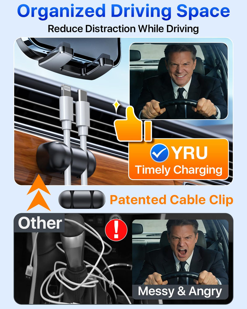 [True Upgrade for Safety] YRU Car Phone Holder Mount [Patent & Military-Grade] Dashboard Cell Phone Holder for Car Vent Windshield Phone Stand for iPhone17 16 15 14 13Pro Max Truck Samsung, Dark Black