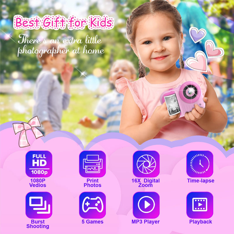 Kids Camera Instant Print, 3.5 Inch Screen Kids Digital Camera Instant, Christmas Birthday Gifts for Girls Age 3-12, Portable Toddler Camera Toy Gifts for 3 4 5 6 7 8 9 10 Year Old Girls Boys (Rose) Rose