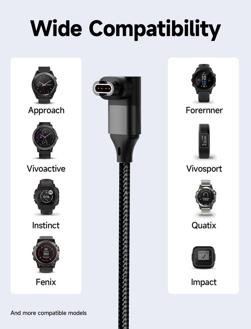 Leiwa Watch Charger Compatible with Garmin, USB-C/USB-A, 2-Pack, 3.3ft, 10 Silicone Dust Plugs Black 1 meter