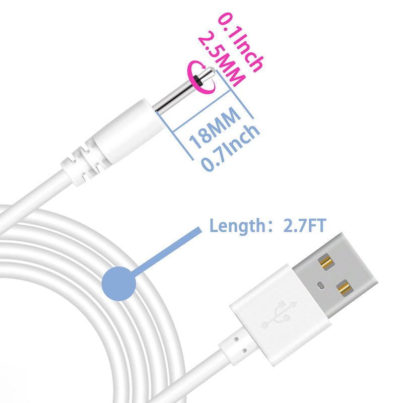 2.7Ft USB DC Charging Cable 2.5mm Fast Charger Replacement Cord-2 Pack | Flexible USB to DC Pin Charger Cables Durable Vibrators Charging Cords for Massager Wand Toy
