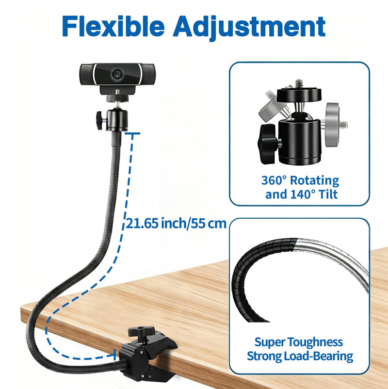 Webcam Stand Mount, Flexible Gooseneck Webcam Arm Stand with Desk Camera Mount Clip Clamp for Logitech C922 C930e C920S C920 C615 C960 C920x Brio 4K NexiGo N60 and More