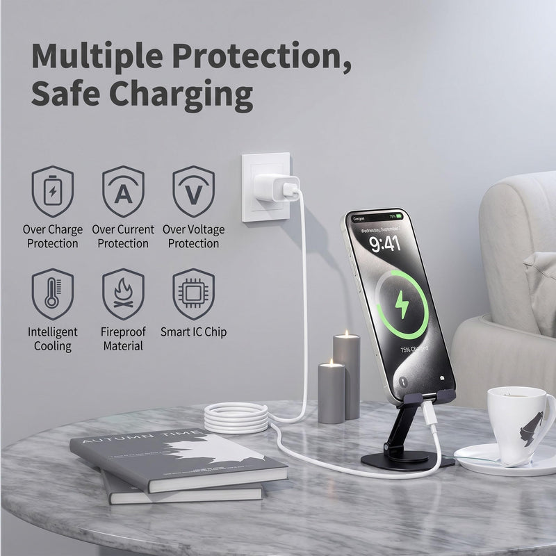 20W Fast Charger for iPhone 15 16 17, Portable Charging Block with 6FT USB-C Cable