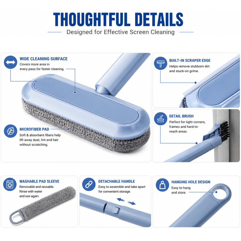 2026 New Window Screen Cleaning Brush, 4-in-1 Multi-Functional Cleaning Tool, Screen Cleaning Brush, Mesh Screen Cleaner, Gentle for Cleaning Dust and Hair